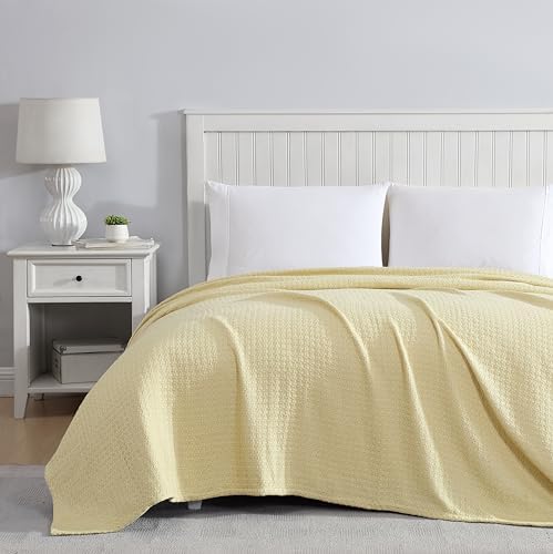 Grand Hotel Lightweight Full/Queen Blanket, 100% Cotton, Pearl Blue | All-natural yarn-dyed mercerized cotton is exceptionally durable, breathable and soft