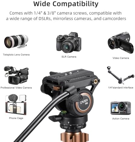 Cayer H8 Tripod Fluid Head, 60mm Base Video Head 13.2 Lb Load for Camera | Metal Housing, Adjustable Pan Handle, Smooth Fluid Movement