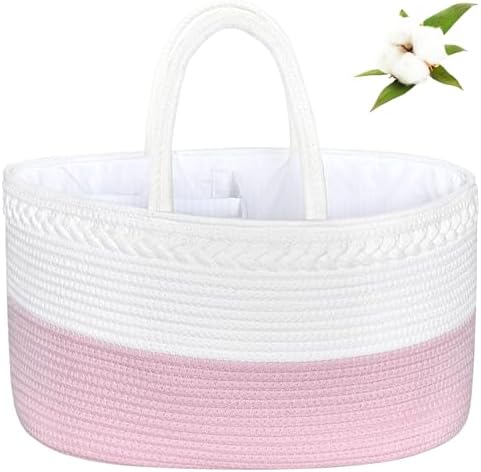 ABenkle Diaper Caddy Organizer - Cotton Rope Nursery Storage Basket for Baby Essentials, Boys & Girls Shower Gift, Changing Table Organizer