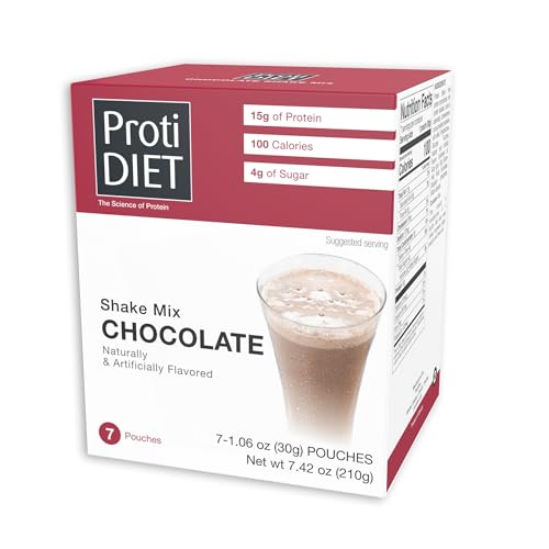 ProtiDIET Chocolate Protein Shake - Low Fat, High Protein Drink for a Healthy Active Lifestyle - Quick and Easy Preparation Chocolate Protein Drink - 7 pouches per box | 15g High Protein with Fiber, Low Carb Chocolate Shake, Low Sugar, Rich Cocoa Flavor…