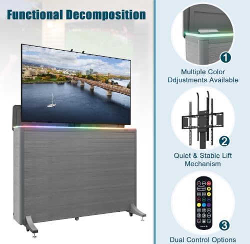 High-Grade Wood-Plastic Composite Outdoor TV Lift Cabinet, Mobile TV Stand on Wheels, Weatherproof Motorized TV Lift Stand