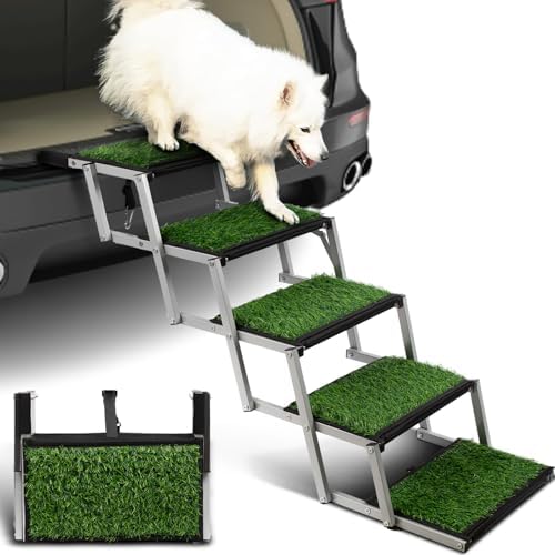 Foldable Dog Stairs for Car,17" Extra Wide Pet Ramp for Large Dog,6 Steps | 17" Extra Wide 200LBS Capacity Lightweight Portable Reinforced Pet Ramp for SUV Truck High Bed