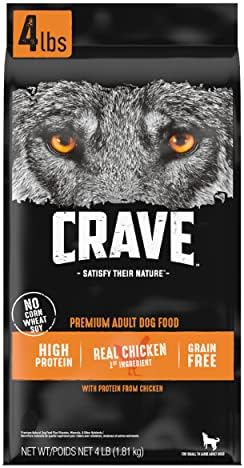 CRAVE Grain Free High Protein Natural Adult Dry Dog Food, Chicken, 4 lb | 34% protein, real animal protein, no by-product meal, no corn, wheat, soy, no artificial flavors, energy support