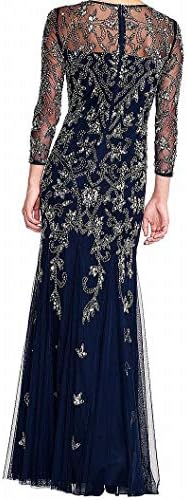 Adrianna Papell Women's Long Sleeve Bead Dress | Floor Length Formal Gown with Intricate Beading & 3/4 Length Sleeves
