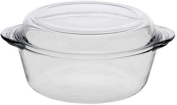 Glass Casserole with Lid- Round Baking Dish, Oven Safe Bakeware, 71 oz