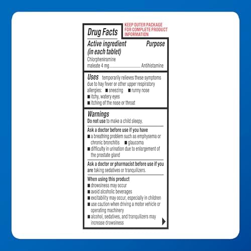 Major 4 Mg Allergy Tablets - Chlorpheniramine Maleate 4-Hour Allergy Medicine - Antihistamine for Relief of Sneezing, Itchy Watery Eyes, Itchy Throat
