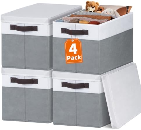 Large Closet Storage Baskets Bins with Lids 4 Pack, Storage Baskets for Organizing Shelves Nursery Bedroom