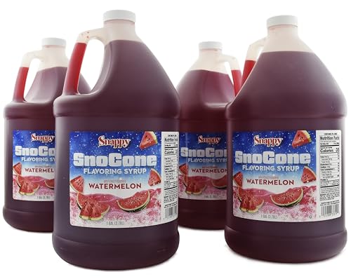 Snappy Watermelon Sno Cone Syrup, 1 Gallon 4 Pack, Ready to Use for Snow Cone Machines and Shaved Ice