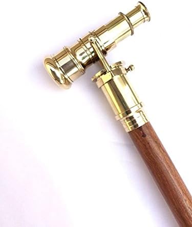 Victorian Walking Cane with Telescope Brass Handle Foldable Nautical Wooden Walking Stick Ideal Unisex