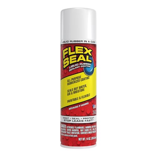 Flex Seal, 14 oz, White, Stop Leaks Instantly, Waterproof Rubber Spray On Sealant Coating, Perfect for Gutters, Wood, RV, Campers, Roof Repair