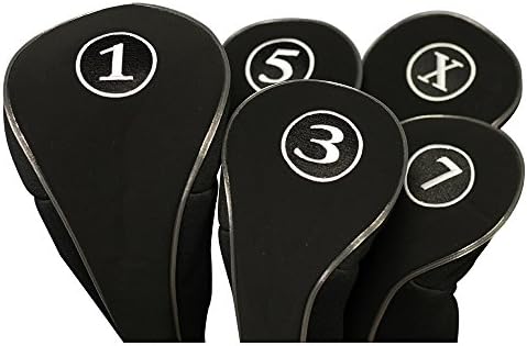 Black Golf Zipper Head Covers Driver 1 3 5 7 X Fairway Woods Headcovers Metal Neoprene Traditional Plain Protective Covers Fits All Fairway Clubs