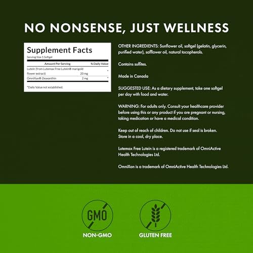 Swanson Synergistic Eye Health, Lutein 20 mg Zeaxanthin 2 mg, 60 Softgels | Synergistic Eye Health with Lutein 20 mg and OmniXan Zeaxanthin 2 mg to Protect the Retina and Macula from Blue Light