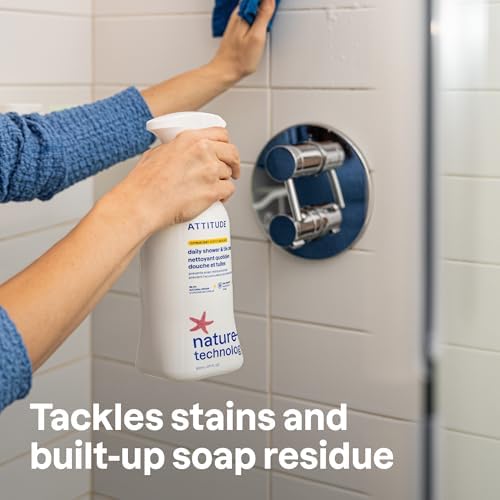 ATTITUDE Shower & Tile Cleaner Spray, EWG Verified, Bathroom Cleaner Removes Soap Scum & Grime, Plant-Based & Vegan, Citrus Zest Scent, 27.1 Fl Oz