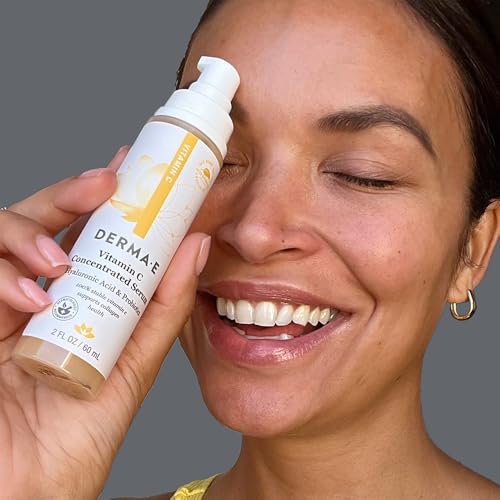 DERMA E Vitamin C Concentrated Serum, 2 Oz, with Hyaluronic Acid, Vitamin E & Aloe, All Natural, Antioxidant-Rich Concentrated Formula