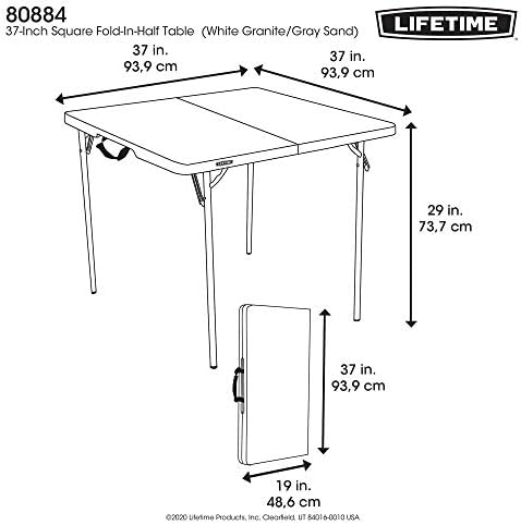 LIFETIME 280228 37-Inch Square Fold-in-Half Table, White Granite Top with Gray Frame