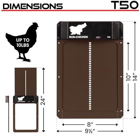 RUN-CHICKEN Door T50 – Automatic Chicken Coop Door Opener, Battery Powered & Weatherproof Aluminum, Smart App & Timer Control, Predator Proof