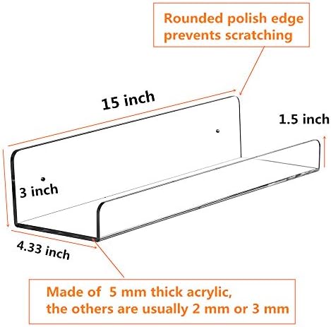 CY craft Clear Acrylic Floating Shelves Display Ledge, 5 MM Thick Wall Mounted Storage Shelf for Kitchen/Bathroom/Office