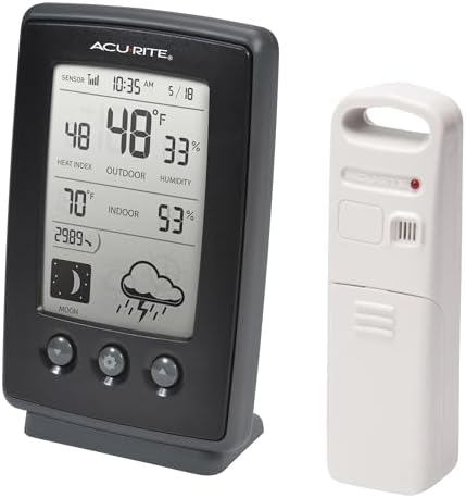 AcuRite Digital Weather Forecaster with Indoor/Outdoor Temperature, Humidity, and Moon Phase (00829), Black