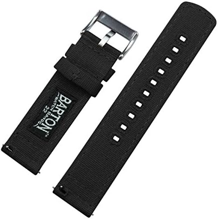 BARTON WATCH BANDS Quick Release Canvas Watch Band Straps, Black, 20mm