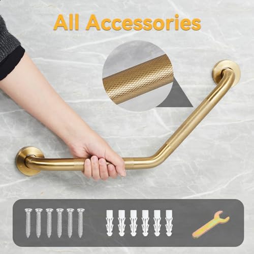 20 Inch Bathroom Grab Bar, Satin Brushed Nickel Angled Grab Bar with Anti-Slip Knurled Grip, Stainless Steel Bath Balance Bar, 1.0" Tube Safety Hand Rail Support, Handicap Elderly Assist Bath Handle