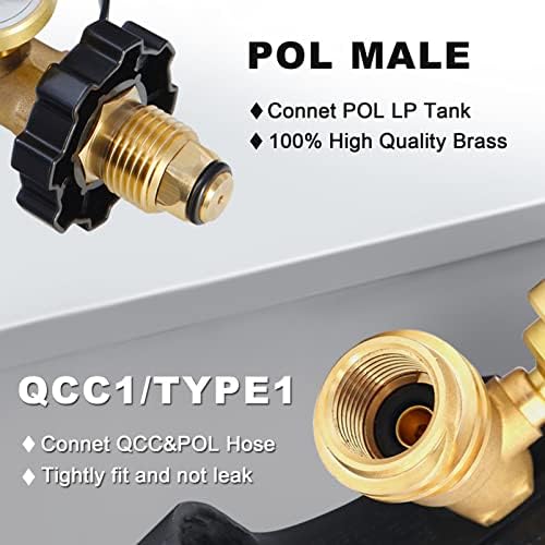 2 Pack POL Propane Tank Adapter with Gauge Converts POL LP Tank Service Valve to QCC1 / Type 1, Old to New Connection Type