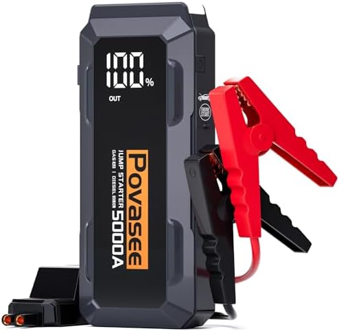 [2026NEW Model] 5000A Jump Starter with Air Compressor,Car Jumper Starter Portable with 150PSI Tire Inflator 12V Jump Box with LCD Display,Flashlight,Storage Case (Up 9L Gas/8L Diesel Engine