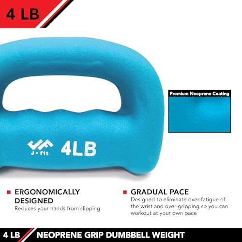 JFIT Neoprene D Grip Dumbbells - Single Weights 1LB-5LB - Premium Non-Slip, Hand Weights, Ergonomic Design