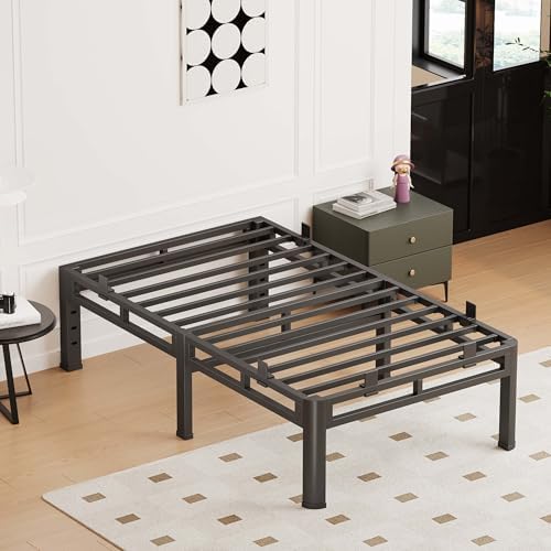 Full Size Bed Frame Metal,14 Inch Heavy Duty Double Layer Platform Black | Easy Assembly,Noise Free,4000lbs Capacity,6 Mattress Stoppers,Round Corner Legs,Headboard Holes,Anti-Slip Rubber Foot Pads
