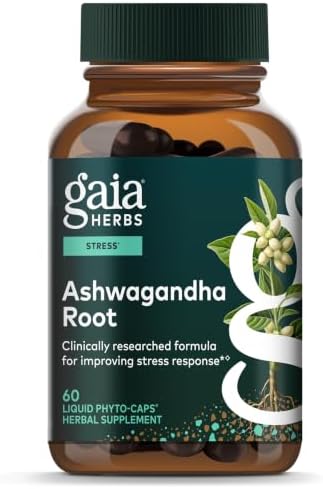 Gaia Herbs Ashwagandha Root 350 mg - Supports Balanced Energy Levels & Positive Outlook*- Supports Healthy Cortisol Balance* - 60 Vegan Liquid Phyto-Caps (30 Servings)