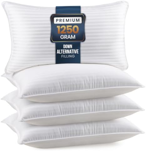 Utopia Bedding Hotel Bed Pillows for Sleeping, Pillows King Size Set of 2 | Down alternative pillows, cooling hotel quality, luxury comfort for back, side & stomach sleepers, Premium Stripes, White