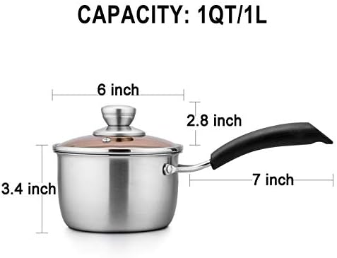 TeamFar 1 Quart Saucepan, Stainless Steel Saucepan with Lid | Small Sauce Pot Milk Pan Cookware for Home Cooking, Non Toxic & Healthy, Easy Clean & Dishwasher Safe