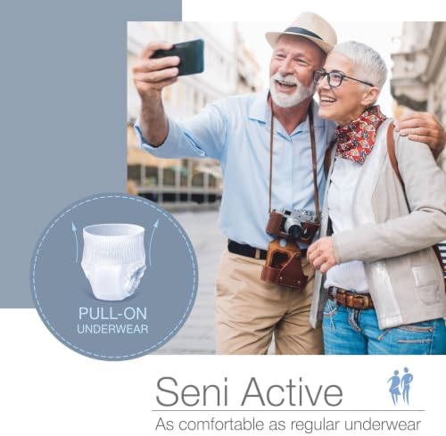 Seni Active Super Plus Unisex Adult Incontinence Underwear, 22-33 in, 88 ct | Pull On Disposable Overnight Underwear for Men & Women