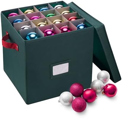 Storage Ornament Box - Holiday Organizer Cube with 64 Individual Compartments and Adjustable Dividers - For Christmas Decorations by Elf Stor