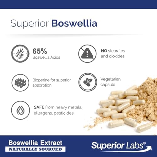 Superior Labs Boswellia Serrata Extract 500mg – 65% Boswellic Acids, Pure Non-GMO, Zero Fillers, Indian Frankincense