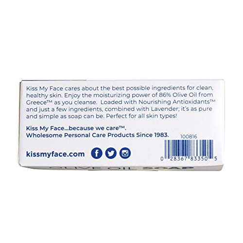 Kiss My Face Olive Oil Fragrance Free Bar Soap, Moisturizing Bar Soap, Cruelty Free Vegan Soap, Palm Oil Free, 4 Oz - 3 Count (Pack of 1)