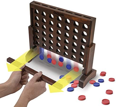 GoSports Premium 4 in a Row Game - Choose Between Classic White or Dark Stain - 1 Foot Width – with Connect Coins, Portable Case and Rules