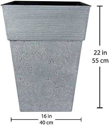 The HC Companies 18 Inch Avino Tall Square Planter - Decorative Indoor Outdoor Plant Pot for Front Porch, Deck, Patio and Home, Oxidized Black