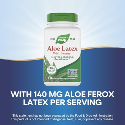 Nature's Way Aloe Latex with Fennel, 275 mg per Serving, 100 ct | Aloe Vera Capsules for Occasional Constipation*, Non-GMO Project Verified, Vegan