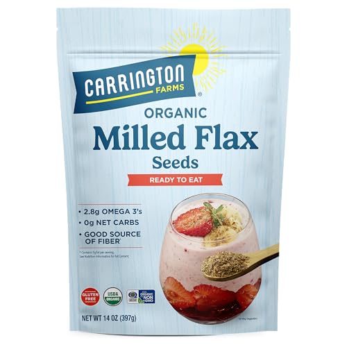Carrington Farms Organic Milled Flax Seed 14 oz - Ground Flaxseed for Smoothies, Oatmeal, Baking & Vegan Egg Substitute | Omega-3, Fiber & Lignans | Vegan, Non-GMO, Gluten-Free