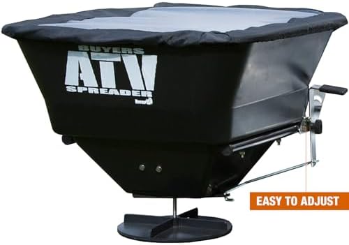 Buyers Products ATVS100 ATV Broadcast Spreader with Rain Cover, 100 lb Capacity, Rear Rack Mount, Poly Hopper, 12V Motor, for Seed, Fertilizer