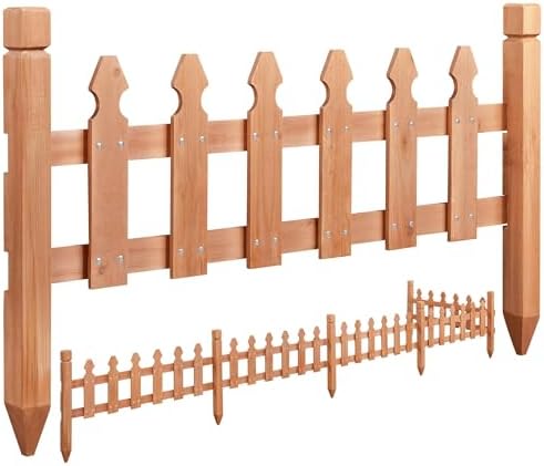 Topeakmart 177.5in Picket Fence for Garden, Wooden Fence Panels,Dark Brown