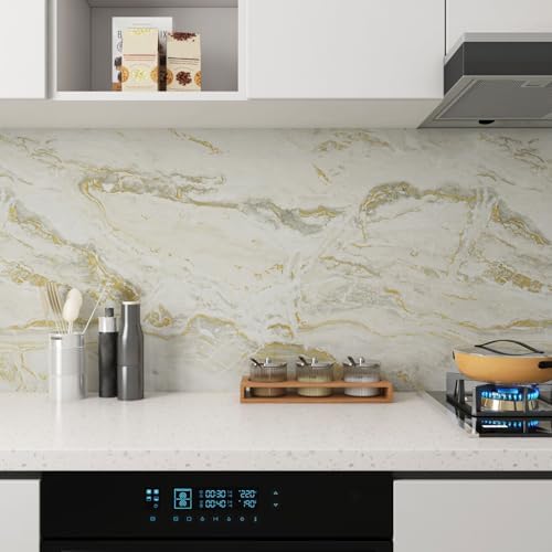 Yenhome Marble Countertop Contact Paper Waterproof Beige Gold Grey Marble Contact Paper for Countertops 17.7"X118" Self Adhesive Marble Wallpaper for Kitchen Matte Peel and Stick Countertop Wrap Vinyl