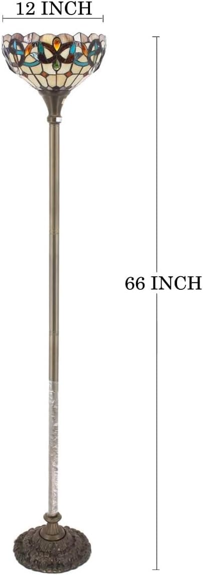 WERFACTORY Tiffany Floor Lamp Stained Glass Torchiere Standing Corner Light