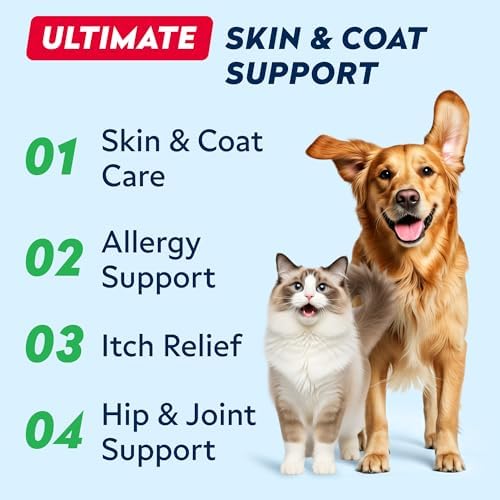 Wild Alaskan Salmon Oil for Dogs & Cats w/Omega 3 - EPA+DHA Fatty Acids