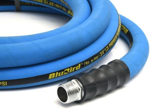BLUBIRD BB3450 3/4" x 50' Rubber Air Hose, 100% Rubber, Lightest, Strongest, Most Flexible, 300 PSI, 50F to 190F Degrees, Ozone Resistant, High Strength Polyester Braided | Heavy Duty Reinforced Air Hose With 300 PSI Rating, Flexible Design, Kink Resista…