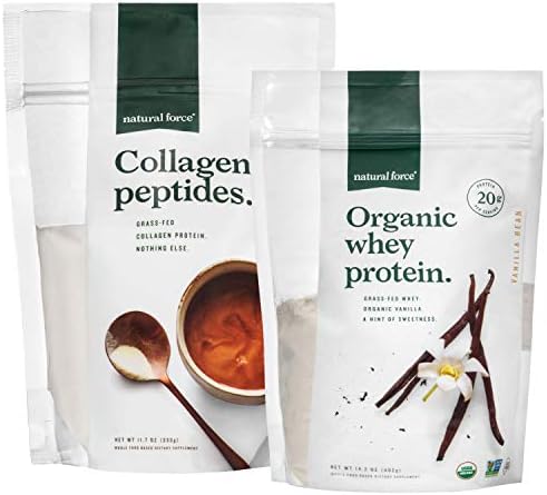 Natural Force Clean, Grass Fed Collagen Peptides + Vanilla Organic Whey Protein Bundle – Organic