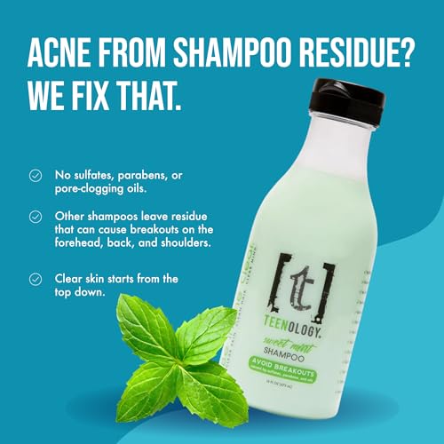 Teenology Teen Shampoo – Avoid Acne Breakouts, Sulfate & Paraben Free | Blueberry Pomegranate Cucumber – Free of pore-clogging oils – non-comedogenic formula with botanicals for acne-prone skin