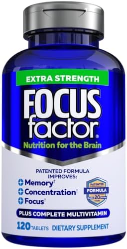 Focus Factor Adults Extra Strength, 120 Count - Brain Supplement for Memory, Concentration and Focus - Complete Multivitamin with DMAE, Vitamin D, DHA - Trusted Health Vitamins