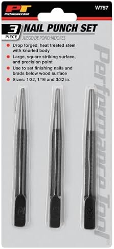 Performance Tool W758 5-Piece 8 in. Long Pin Punch Set | Carbon steel construction with hardened tips. Knurled handles for sure grip. Reaches deeply set pins
