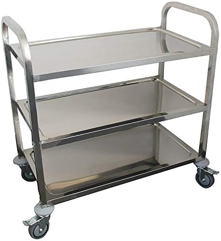 Stainless Steel 3-Shelf Utility Cart | 33" x 18" x 36" | 400 lb Capacity | Knockdown Food Service Cart with Casters for Kitchen, Restaurant